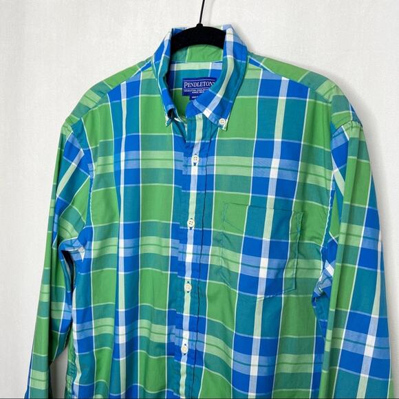 PENDLETON / green blue plaid long sleeve button down casual shirt / S - Picture 3 of 7